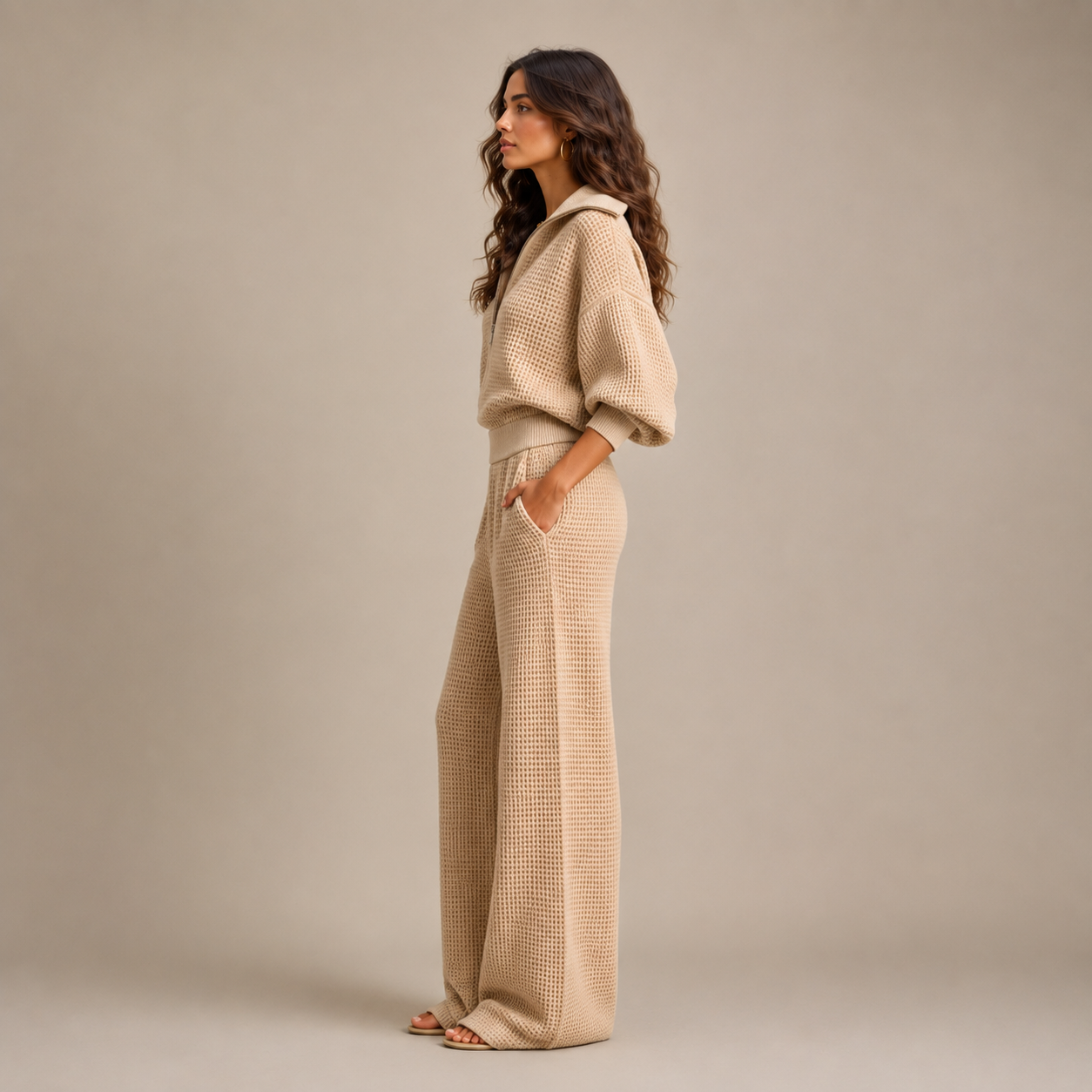 IBEN Sandstone Waffle Lounge Set - Image 3