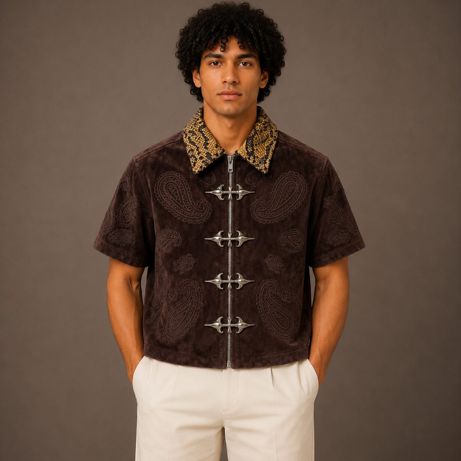 IBCD1-1 IBEN Mocha Paisley Zip Shirt
