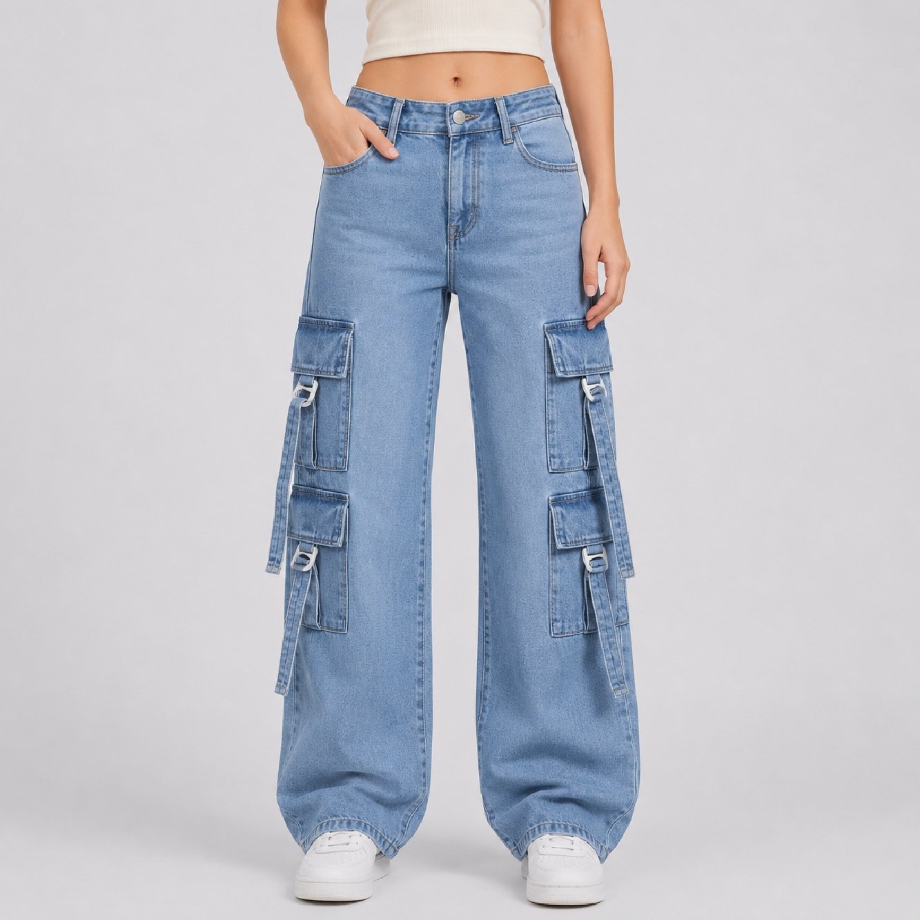 IBGJ14-1 IBEN Sky Blue Cargo Jeans