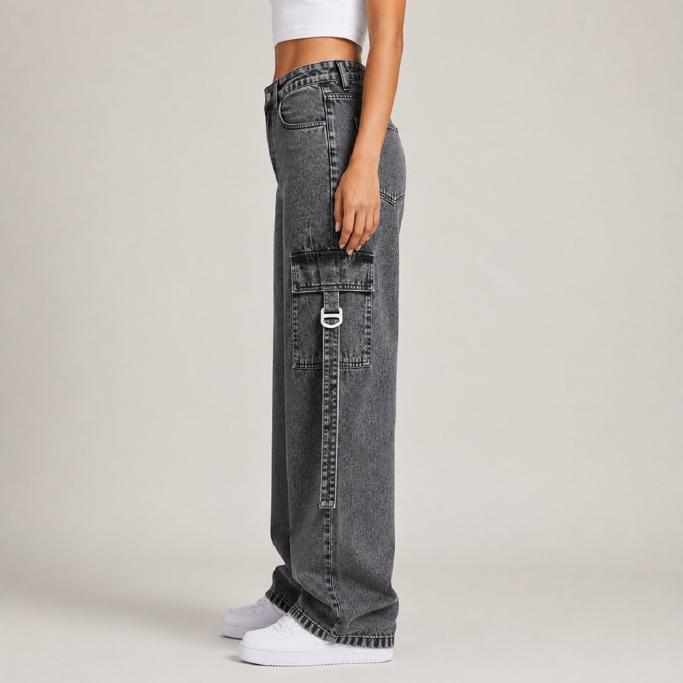 IBGJ16-1 IBEN Black Cargo Jeans