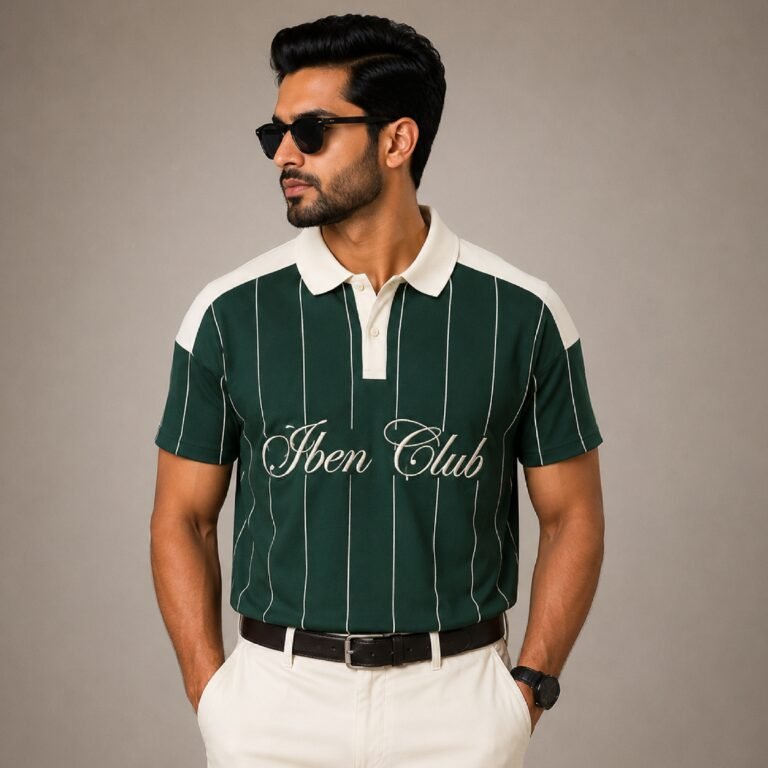 IBPC12-1 IBEN Forest Green Striped Polo