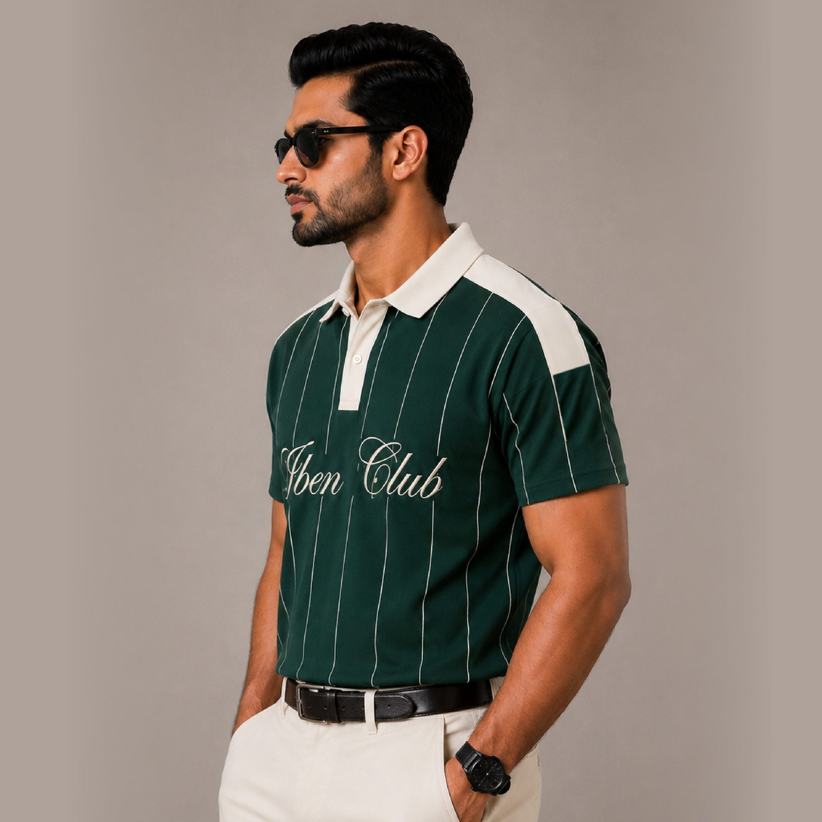 IBPC12-1 IBEN Forest Green Striped Polo