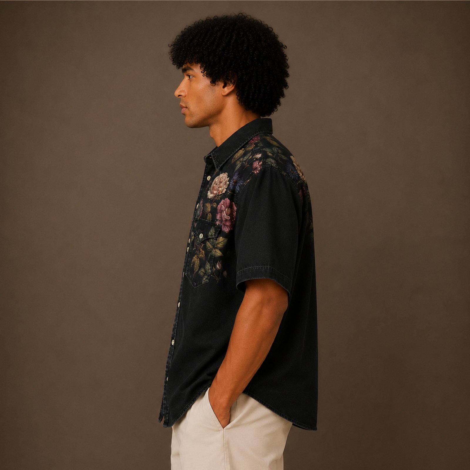 IBSF1-1 IBEN Black Floral Denim Shirt