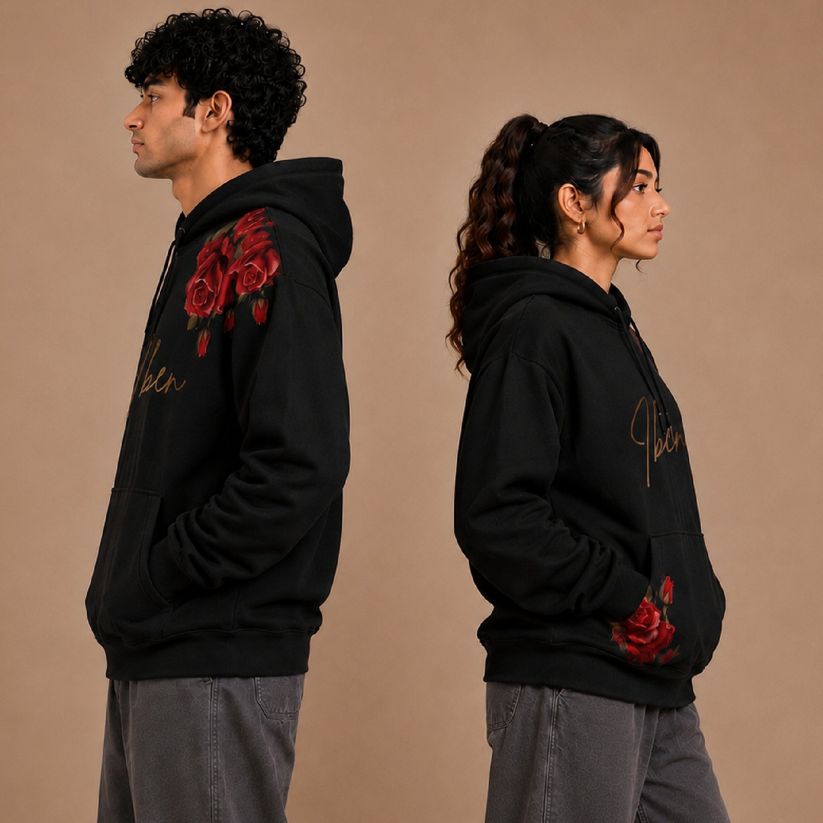 black 1 IBEN black floral hoodie